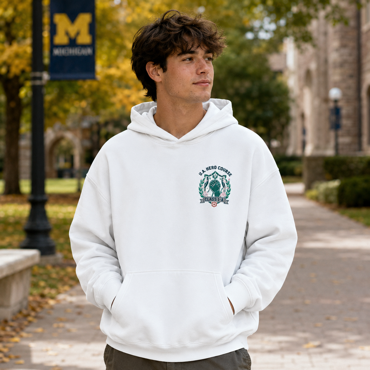 White hoodie with Class 1-A (Izuku Midoriya, Katsuki Bakugo, Ochaco Uraraka, Tenya Iida, Tsuyu Asui, Mina Ashido) My Hero Academia Class Assemble graphic – photo 4