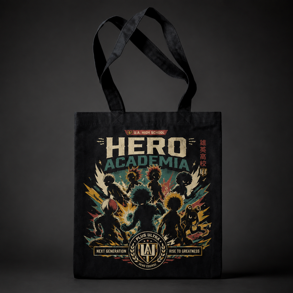 Black tote bag with Class 1-A (Izuku Midoriya, Shoto Todoroki, Katsuki Bakugo, Fumikage Tokoyami, Tsuyu Asui and others) My Hero Academia Next Generation graphic – photo 1