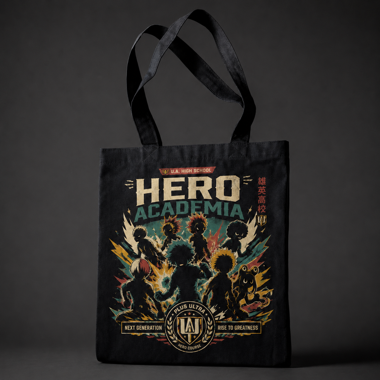 Black tote bag with Class 1-A (Izuku Midoriya, Shoto Todoroki, Katsuki Bakugo, Fumikage Tokoyami, Tsuyu Asui and others) My Hero Academia Next Generation graphic – photo 2