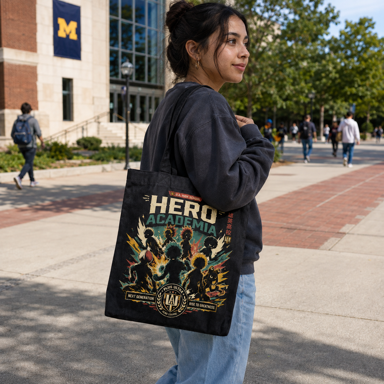 Black tote bag with Class 1-A (Izuku Midoriya, Shoto Todoroki, Katsuki Bakugo, Fumikage Tokoyami, Tsuyu Asui and others) My Hero Academia Next Generation graphic – photo 3