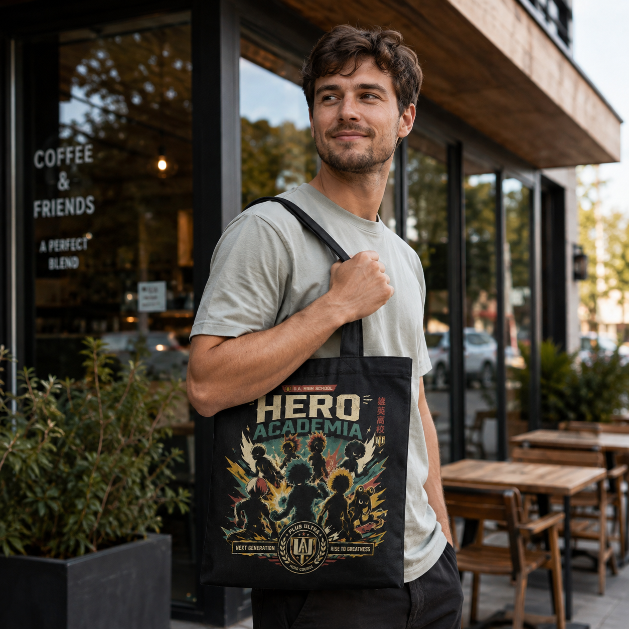 Black tote bag with Class 1-A (Izuku Midoriya, Shoto Todoroki, Katsuki Bakugo, Fumikage Tokoyami, Tsuyu Asui and others) My Hero Academia Next Generation graphic – photo 4