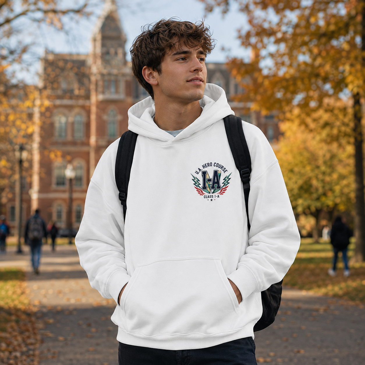 White hoodie with Class 1-A (Izuku Midoriya, Shoto Todoroki, Ochaco Uraraka, Katsuki Bakugo, Tenya Iida, Eijiro Kirishima, Momo Yaoyorozu, Fumikage Tokoyami, Mina Ashido, Tsuyu Asui, Denki Kaminari) My Hero Academia Heroes United graphic – photo 4