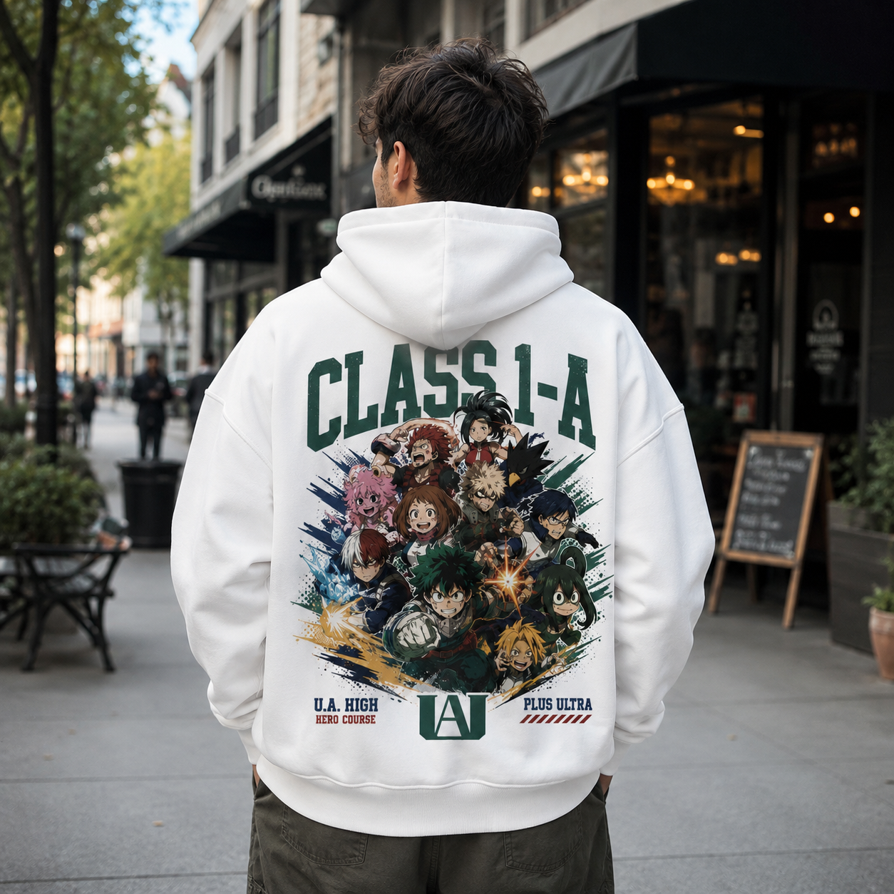 White hoodie with Class 1-A (Izuku Midoriya, Shoto Todoroki, Ochaco Uraraka, Katsuki Bakugo, Tenya Iida, Eijiro Kirishima, Momo Yaoyorozu, Fumikage Tokoyami, Mina Ashido, Tsuyu Asui, Denki Kaminari) My Hero Academia Heroes United graphic – photo 3