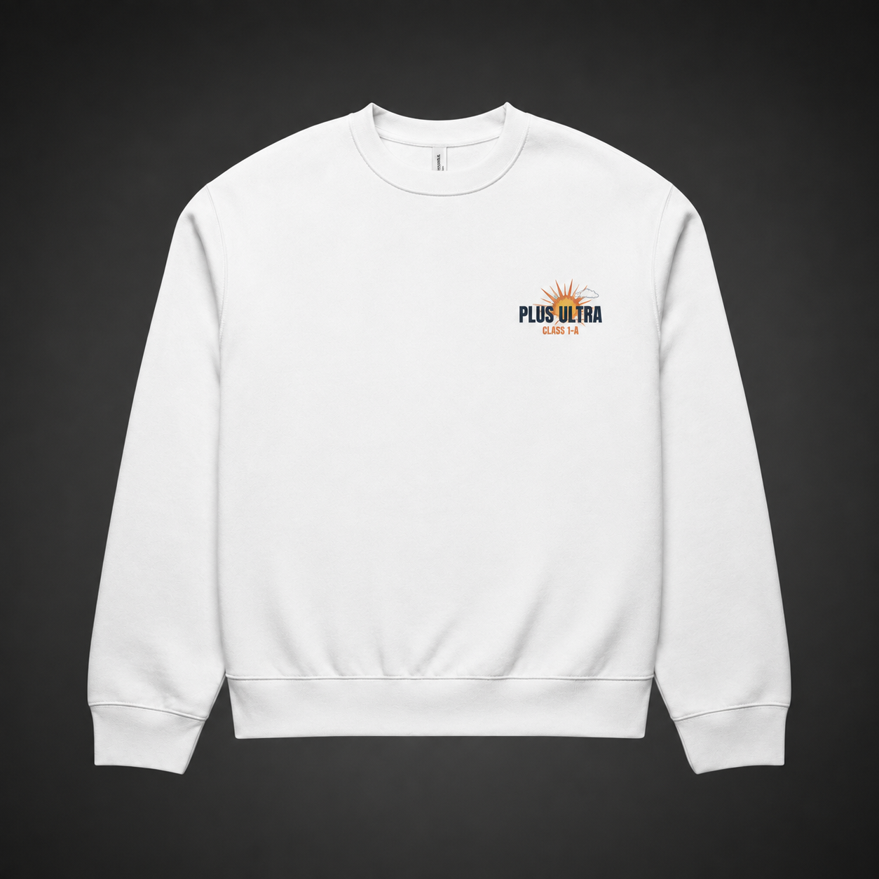 White sweatshirt with Class 1-A (Todoroki, Bakugo, Deku, Uraraka, Iida, Tsuyu) My Hero Academia Sunset Legacy graphic – photo 2