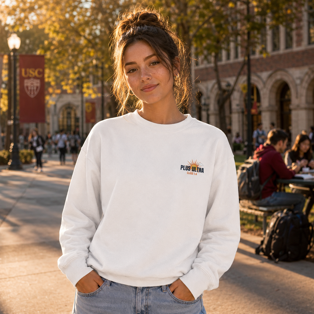 White sweatshirt with Class 1-A (Todoroki, Bakugo, Deku, Uraraka, Iida, Tsuyu) My Hero Academia Sunset Legacy graphic – photo 4