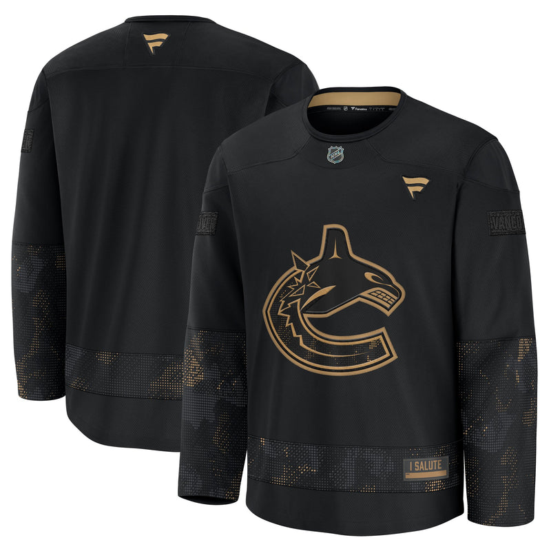 Vancouver Canucks Fanatics Black 2024 Military Appreciation Practice Jersey