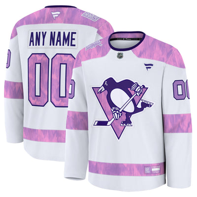 Pittsburgh Penguins Fanatics White 2024 Hockey Fights Cancer Custom Practice Jersey
