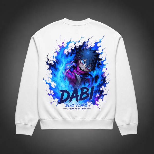White sweatshirt with Dabi My Hero Academia Blue Flame graphic – photo 1