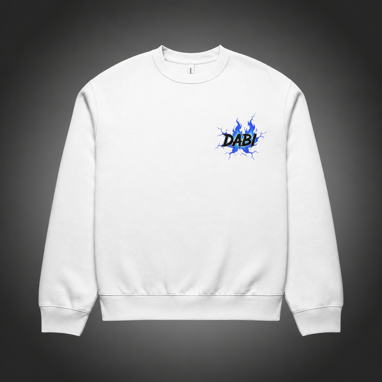 White sweatshirt with Dabi My Hero Academia Blue Flame graphic – photo 2