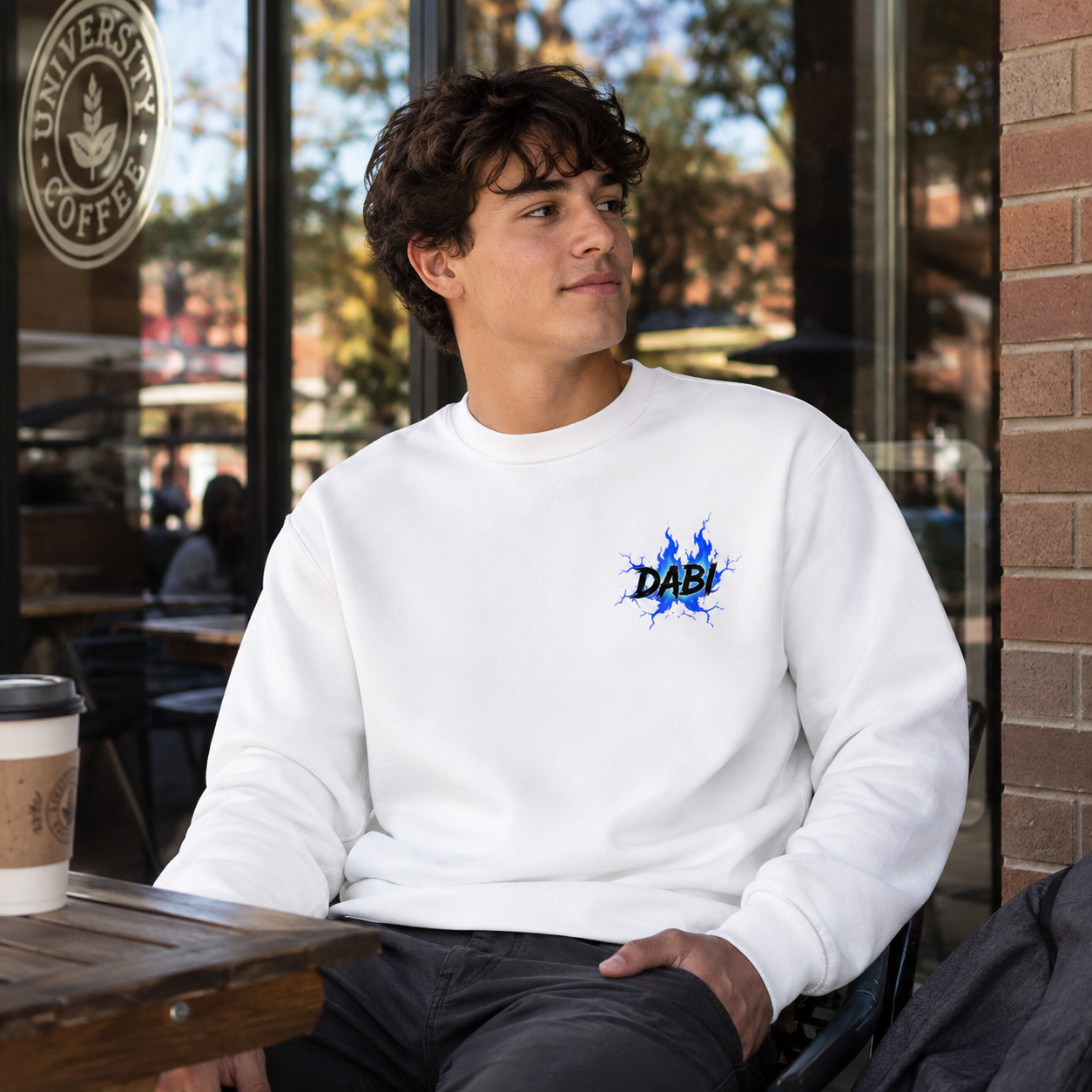 White sweatshirt with Dabi My Hero Academia Blue Flame graphic – photo 4