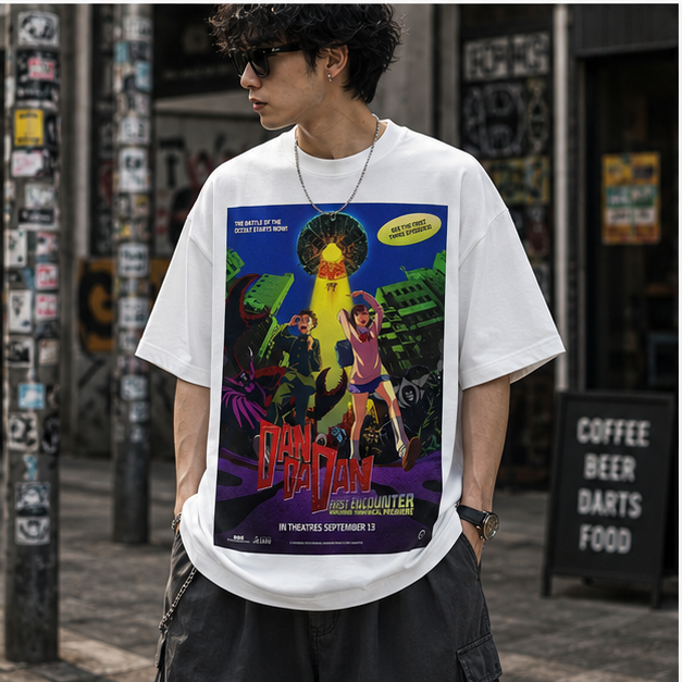 Washed black t-shirt with Dandadan Occult Battle graphic – photo 4