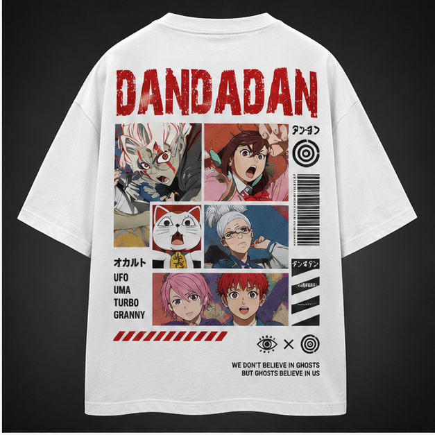 White t-shirt with Dandadan Occult Cast Collage graphic – photo 1