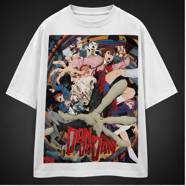 White t-shirt with Dandadan Occult Cast Collage graphic – photo 2