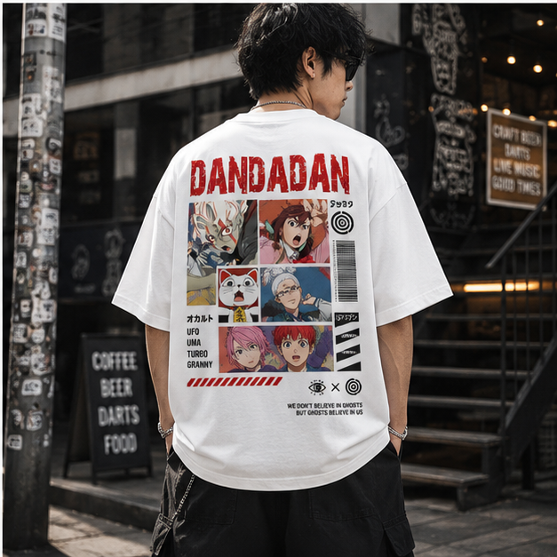 White t-shirt with Dandadan Occult Cast Collage graphic – photo 3