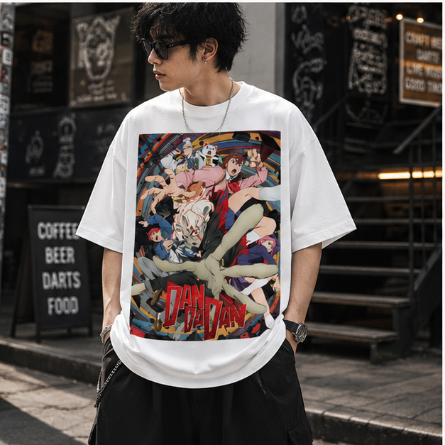 White t-shirt with Dandadan Occult Cast Collage graphic – photo 4