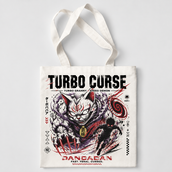 Natural tote bag with Dandadan Turbo Curse graphic – photo 1