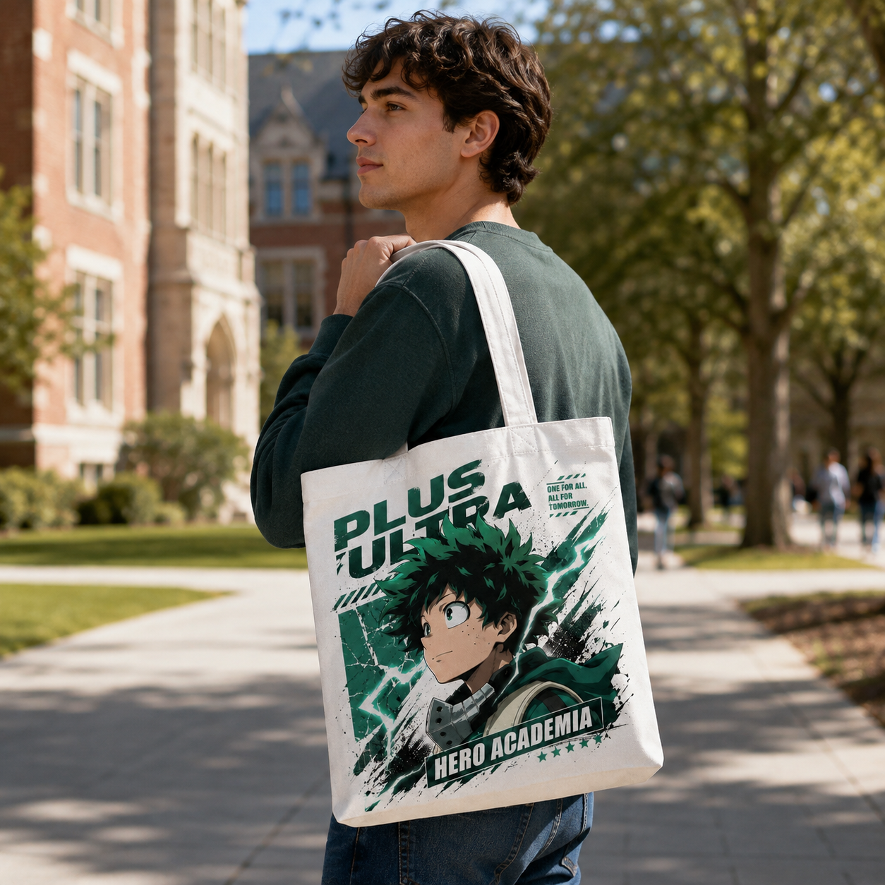 White tote bag with Deku My Hero Academia All For Tomorrow graphic – photo 3