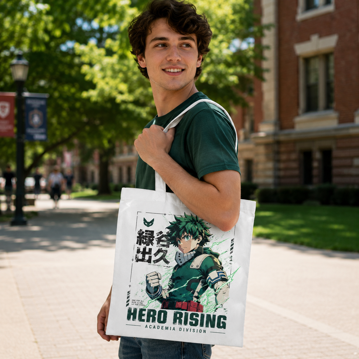 White tote bag with Deku My Hero Academia Hero Rising graphic – photo 3