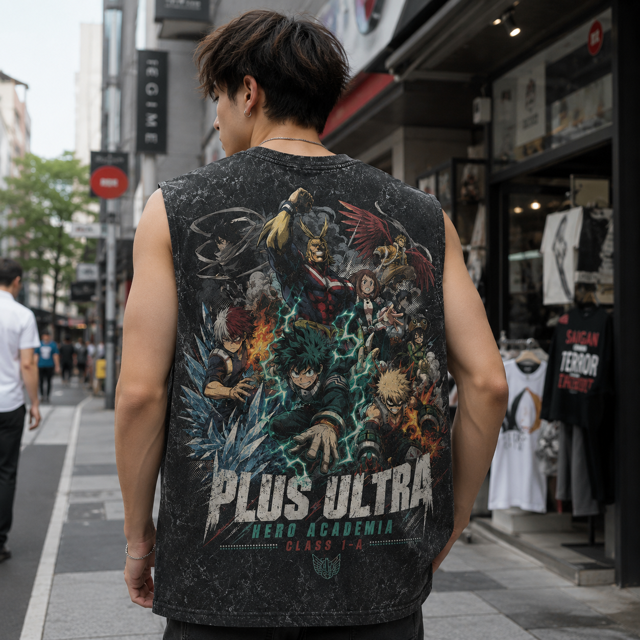 Washed black tank top with Deku & Todoroki My Hero Academia Plus Ultra Class 1-A graphic – photo 3