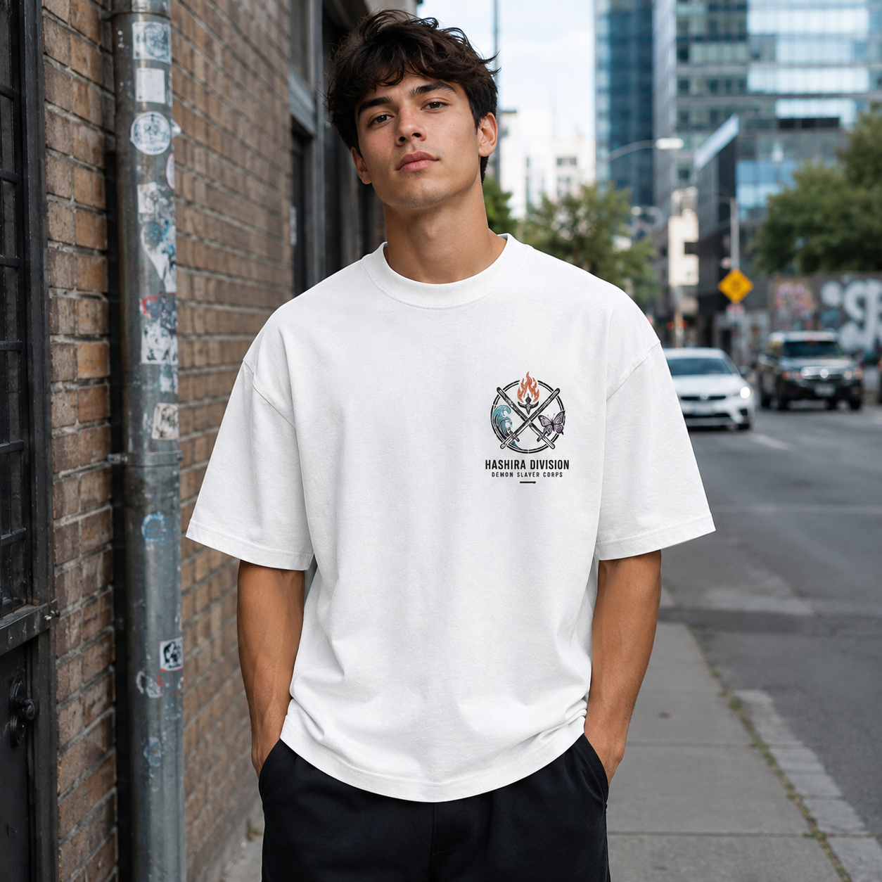 White t-shirt with Demon Slayer Breathe Hunt Endure graphic – photo 2