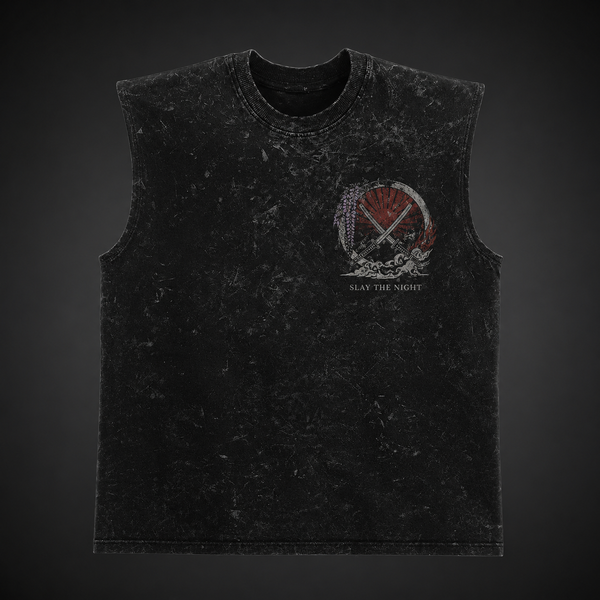 Washed black tank top with Demon Slayer Breathe Through The Dark graphic – photo 2