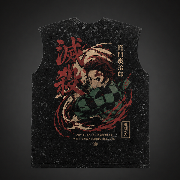Washed black tank top with Demon Slayer Corps (Hashira) Hashira Emblem graphic – photo 1