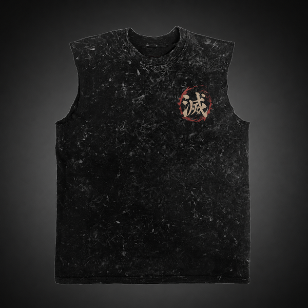 Washed black tank top with Demon Slayer Corps (Hashira) Hashira Emblem graphic – photo 2