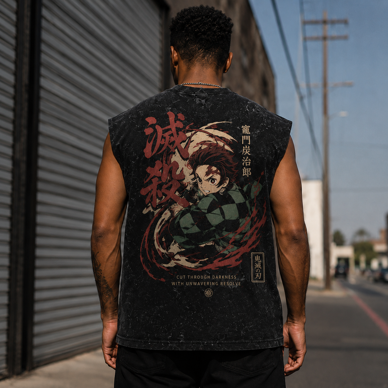 Washed black tank top with Demon Slayer Corps (Hashira) Hashira Emblem graphic – photo 3