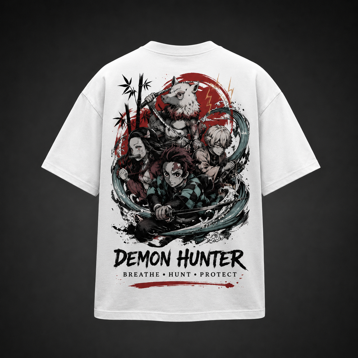 White t-shirt with Demon Slayer Demon Hunter Squad graphic – photo 1