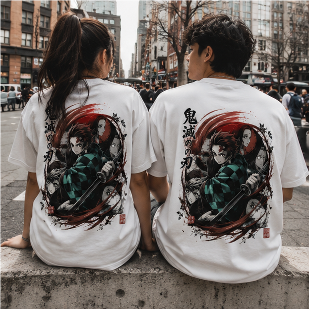 White t-shirt with Demon Slayer Demon Hunter Squad graphic – photo 3