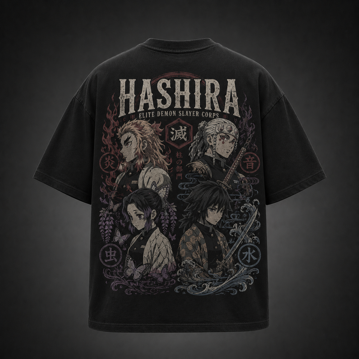 Black t-shirt with Demon Slayer Hashira Corps graphic – photo 1