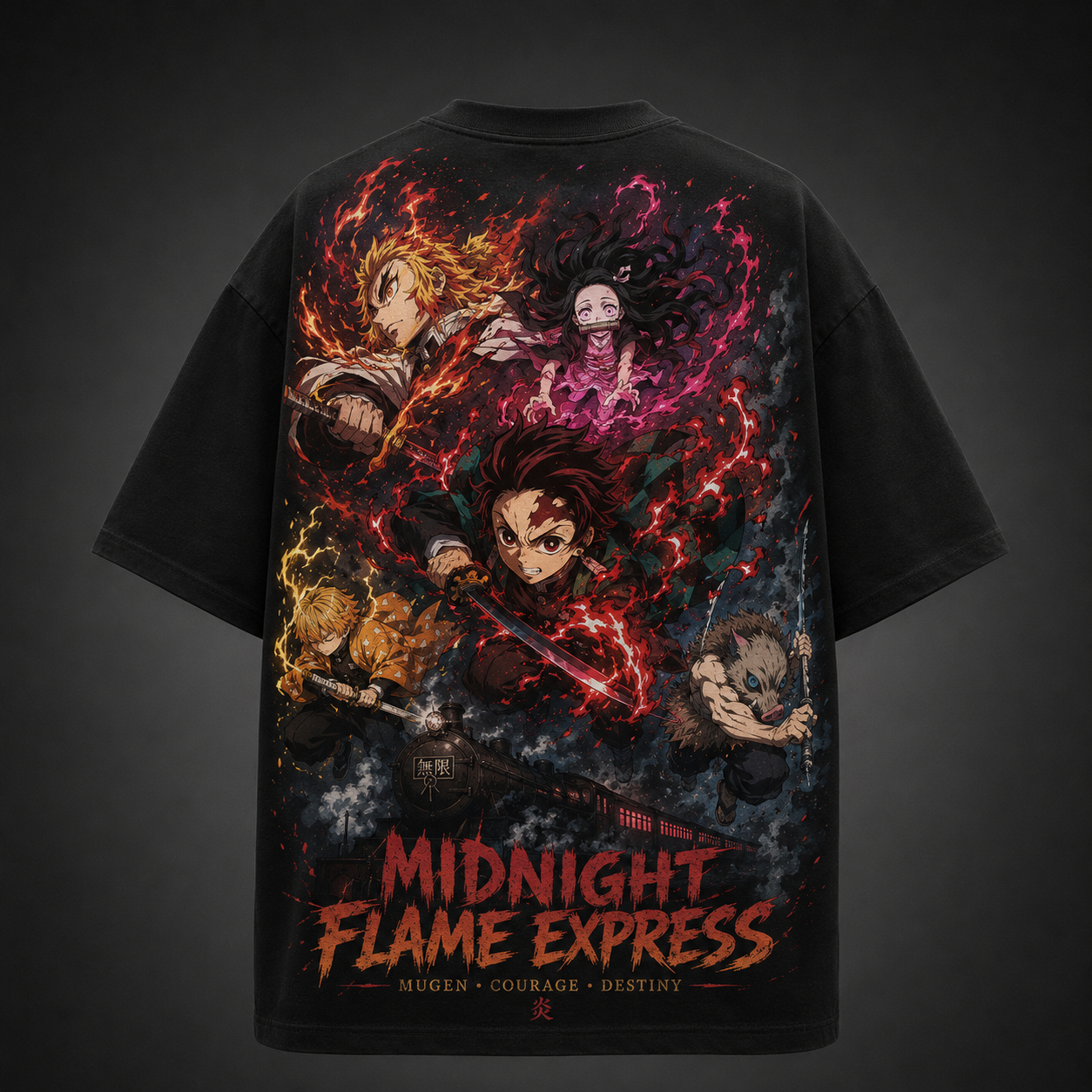 Black t-shirt with Demon Slayer Midnight Flame Express graphic – photo 1