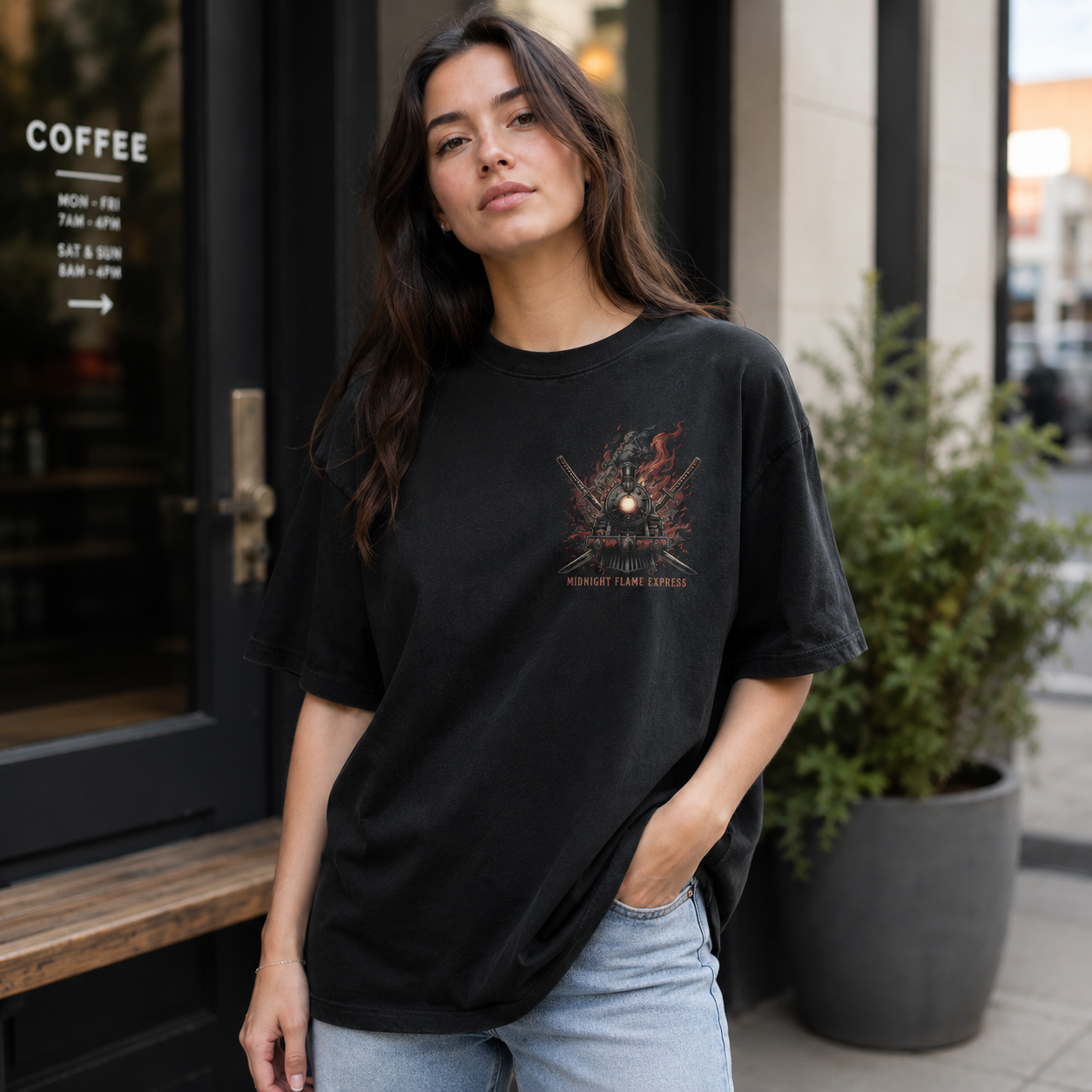 Black t-shirt with Demon Slayer Midnight Flame Express graphic – photo 4