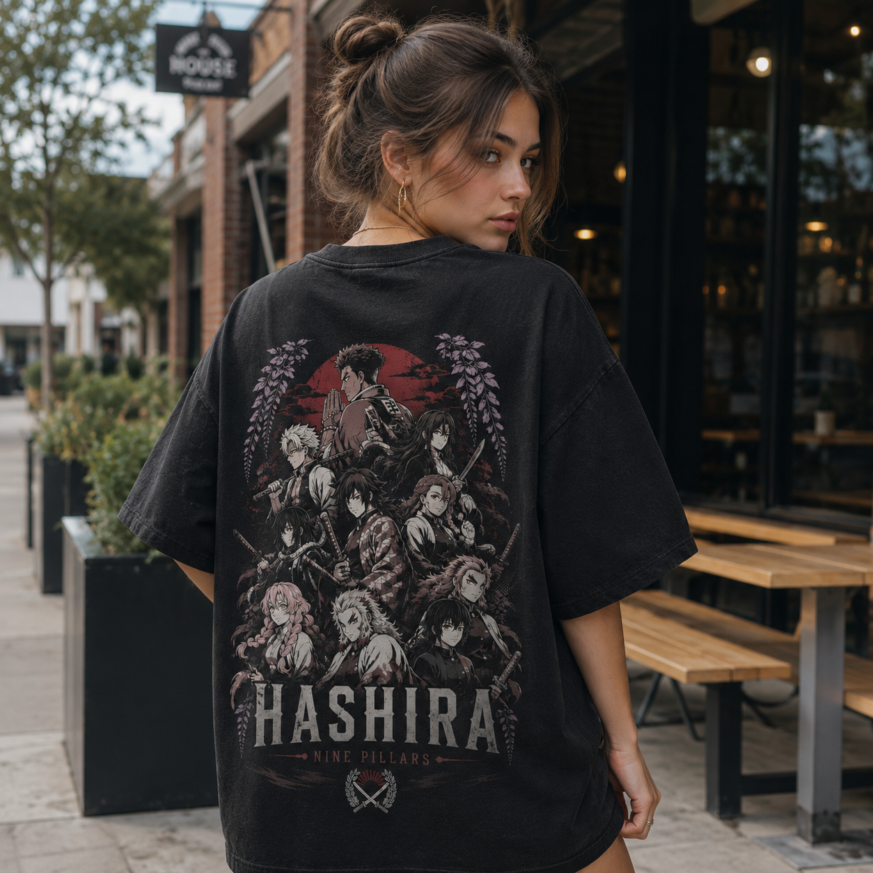 Black t-shirt with Demon Slayer Nine Pillars graphic – photo 3