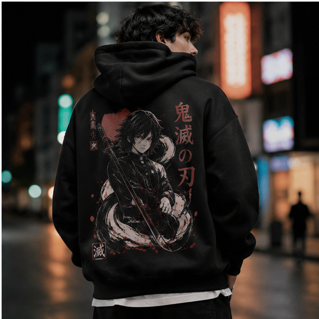 Black hoodie with Demon Slayer Serpent Swordsman graphic – photo 3