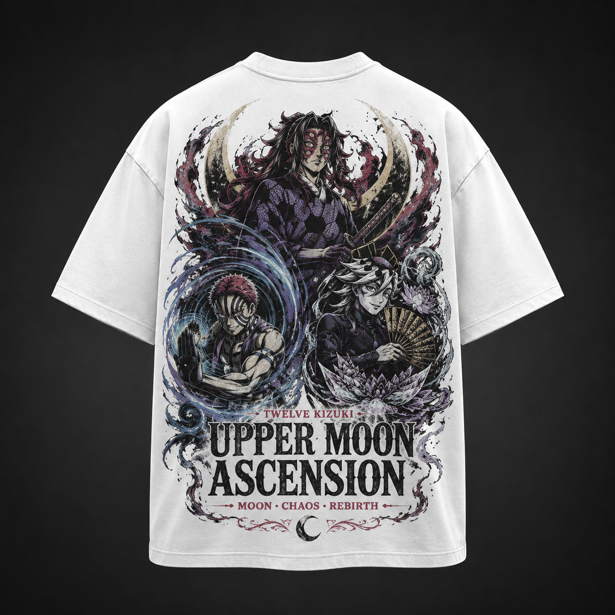White t-shirt with Demon Slayer Upper Moon Ascension graphic – photo 1