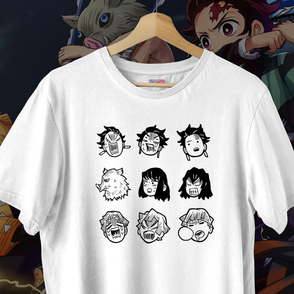 Nine Character Faces Grid Classic - Demon Slayer Oversized Tee