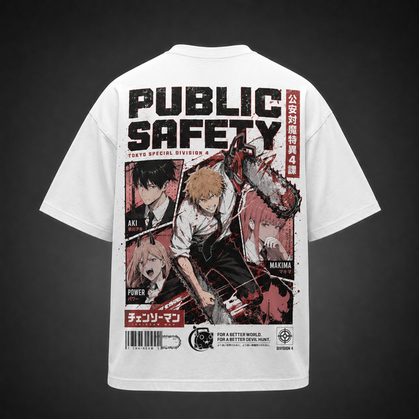 White t-shirt with Denji, Aki, Power & Makima Chainsaw Man Division Four graphic – photo 1