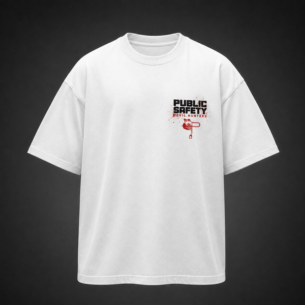 White t-shirt with Denji, Aki, Power & Makima Chainsaw Man Division Four graphic – photo 2