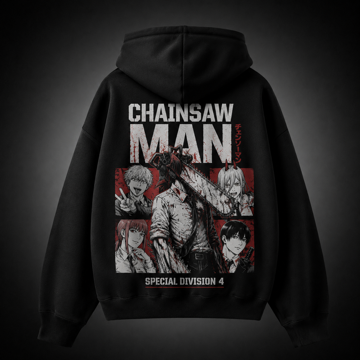 Black hoodie with Denji (Chainsaw Man), Aki Hayakawa, Power, Makima Bloody Chainsaw Squad graphic – photo 1