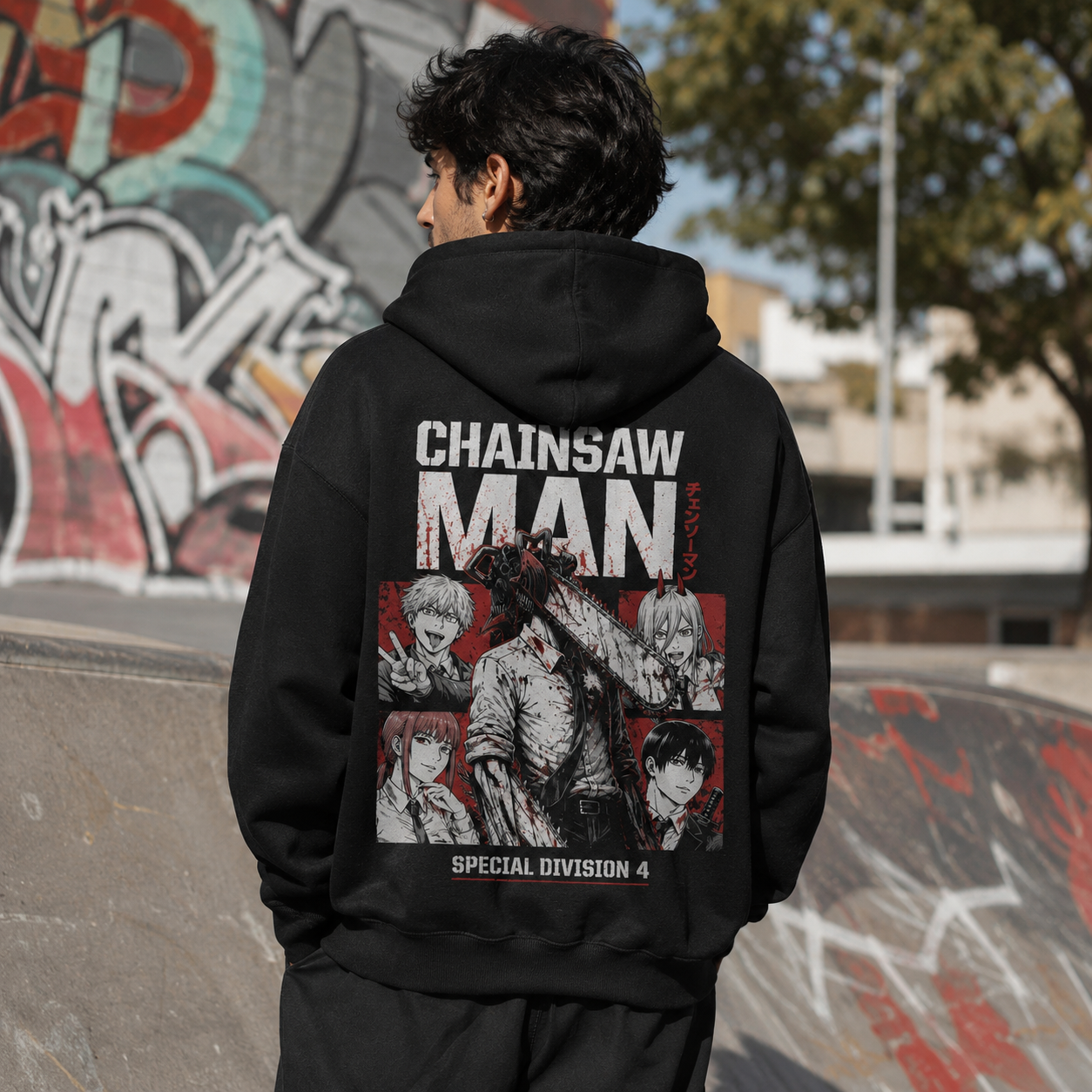 Black hoodie with Denji (Chainsaw Man), Aki Hayakawa, Power, Makima Bloody Chainsaw Squad graphic – photo 3