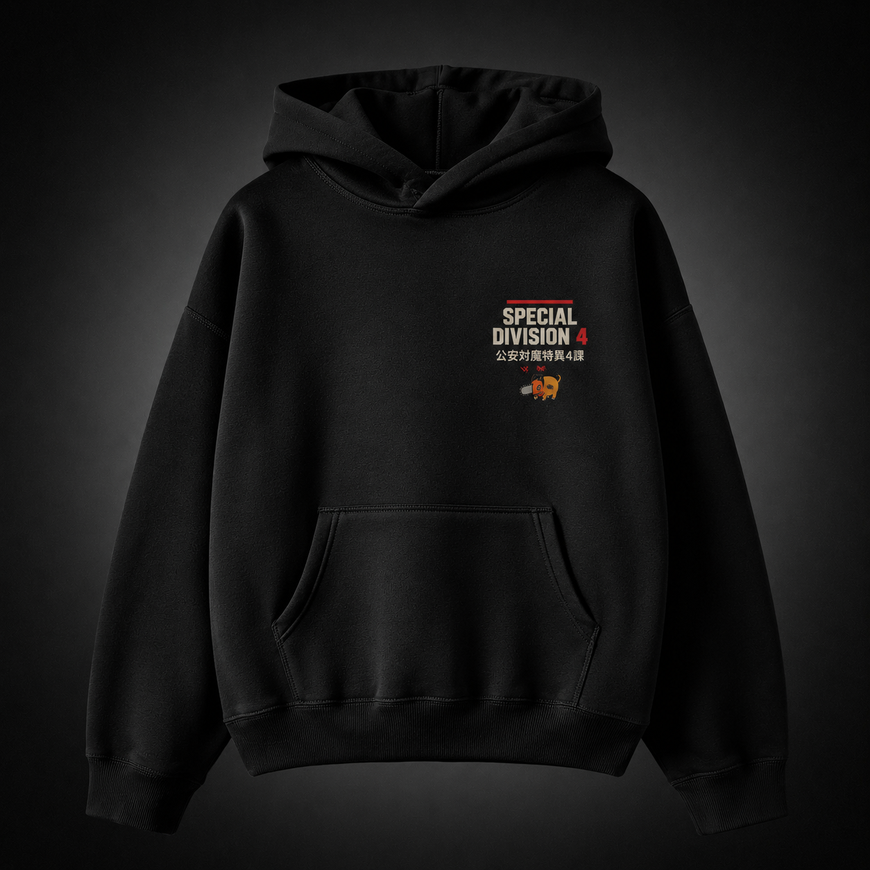 Black hoodie with Denji (Chainsaw Man) Blood Splatter Charge graphic – photo 2