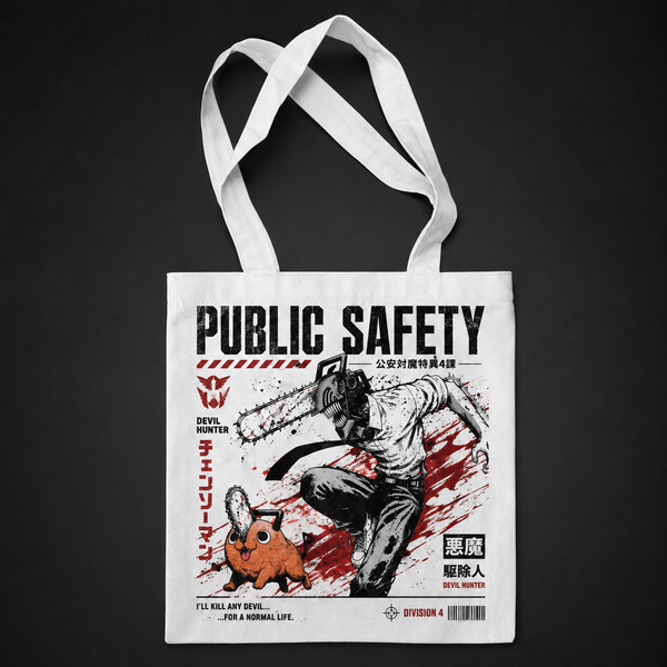 Natural tote bag with Denji (Chainsaw Man), Pochita Division 4 Poster graphic – photo 1