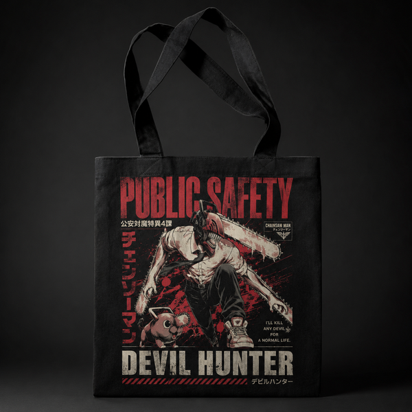Black tote bag with Denji (Chainsaw Man), Pochita Kill Any Devil graphic – photo 1
