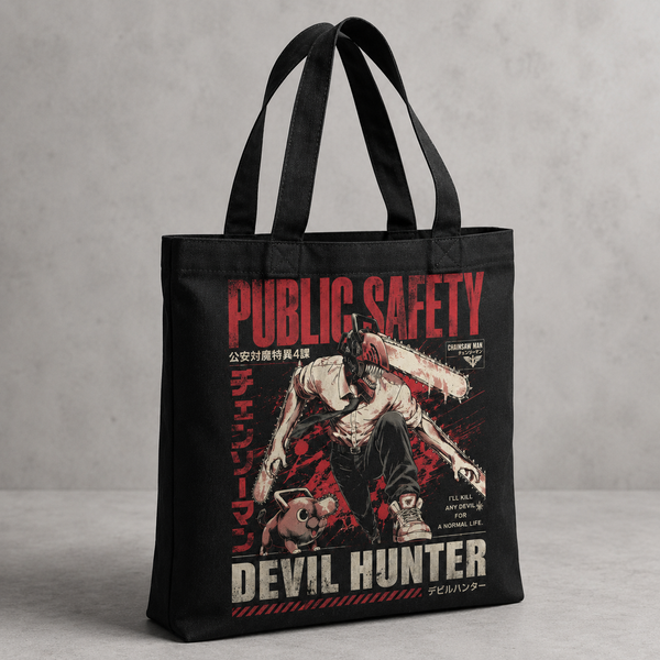Black tote bag with Denji (Chainsaw Man), Pochita Kill Any Devil graphic – photo 2