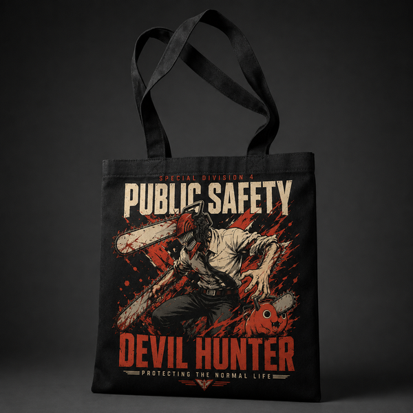Black tote bag with Denji (Chainsaw Man), Pochita Public Safety Rush graphic – photo 1