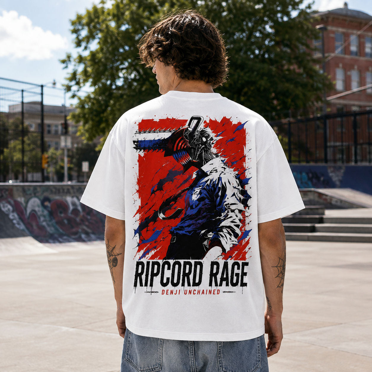 White t-shirt with Denji Chainsaw Man Ripcord Rage graphic – photo 3