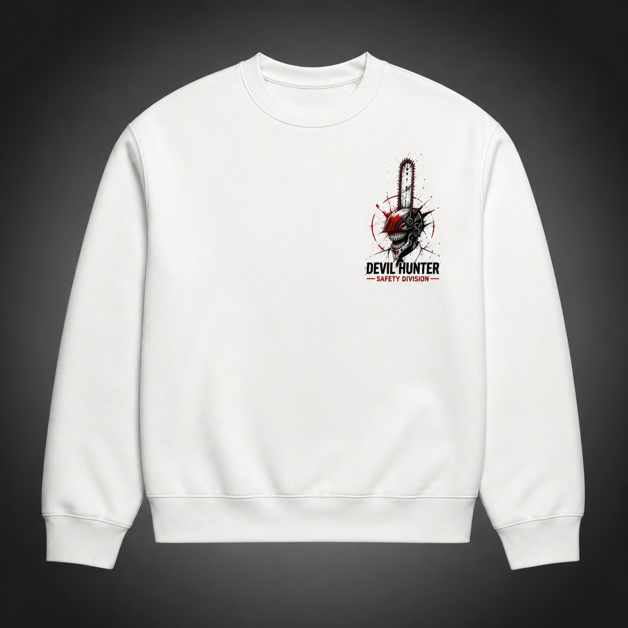 White sweatshirt with Denji (Chainsaw Man) Safety First graphic – photo 2