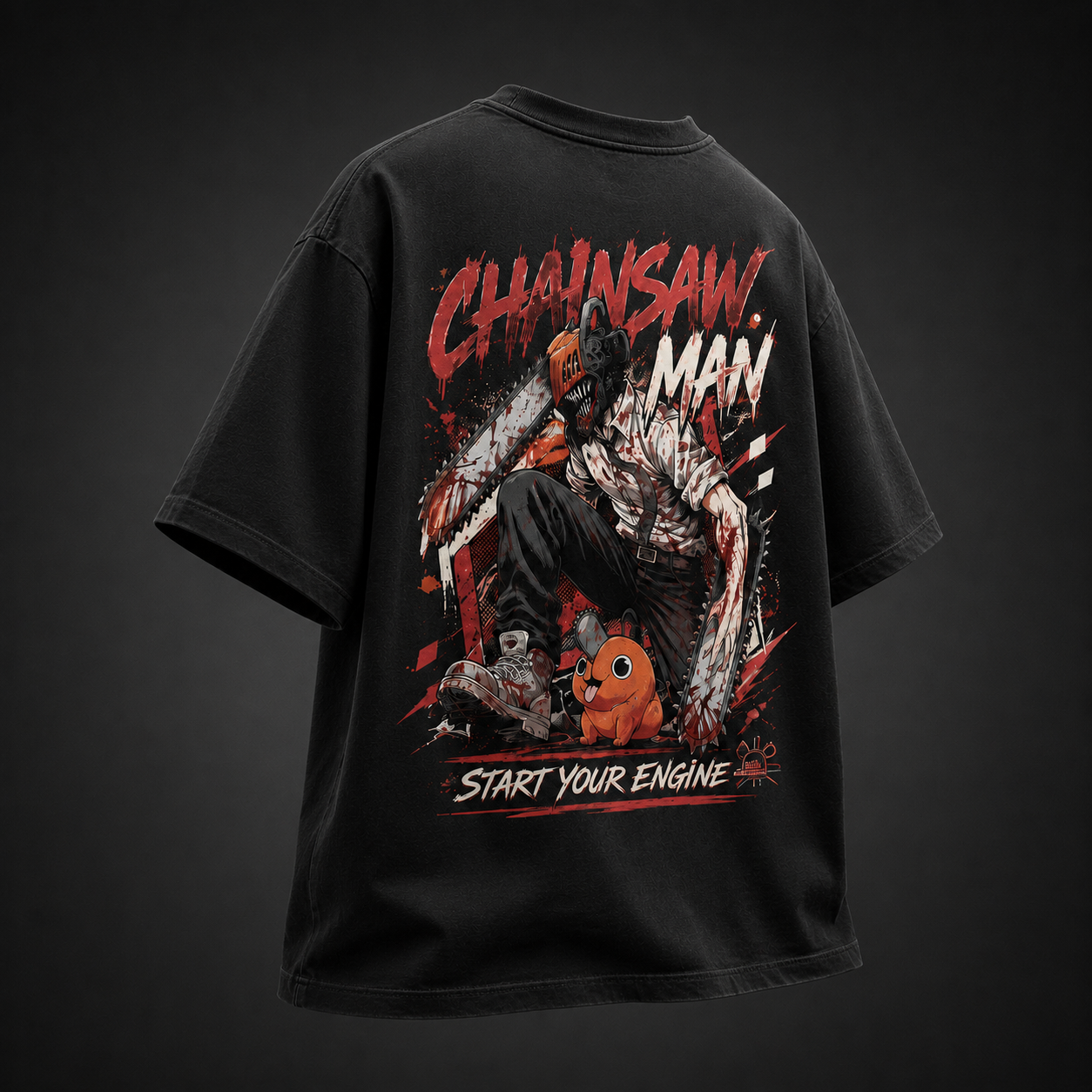 Black t-shirt with Denji Chainsaw Man Start Your Engine graphic – photo 1