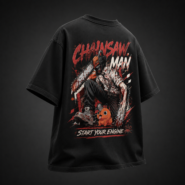 Black t-shirt with Denji Chainsaw Man Start Your Engine graphic – photo 1